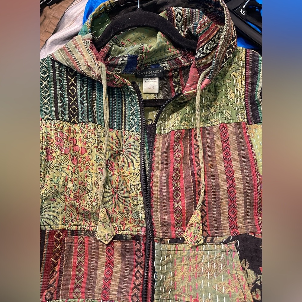 Green/Orange Kantha Patchwork Jacket Size M/L - image 4